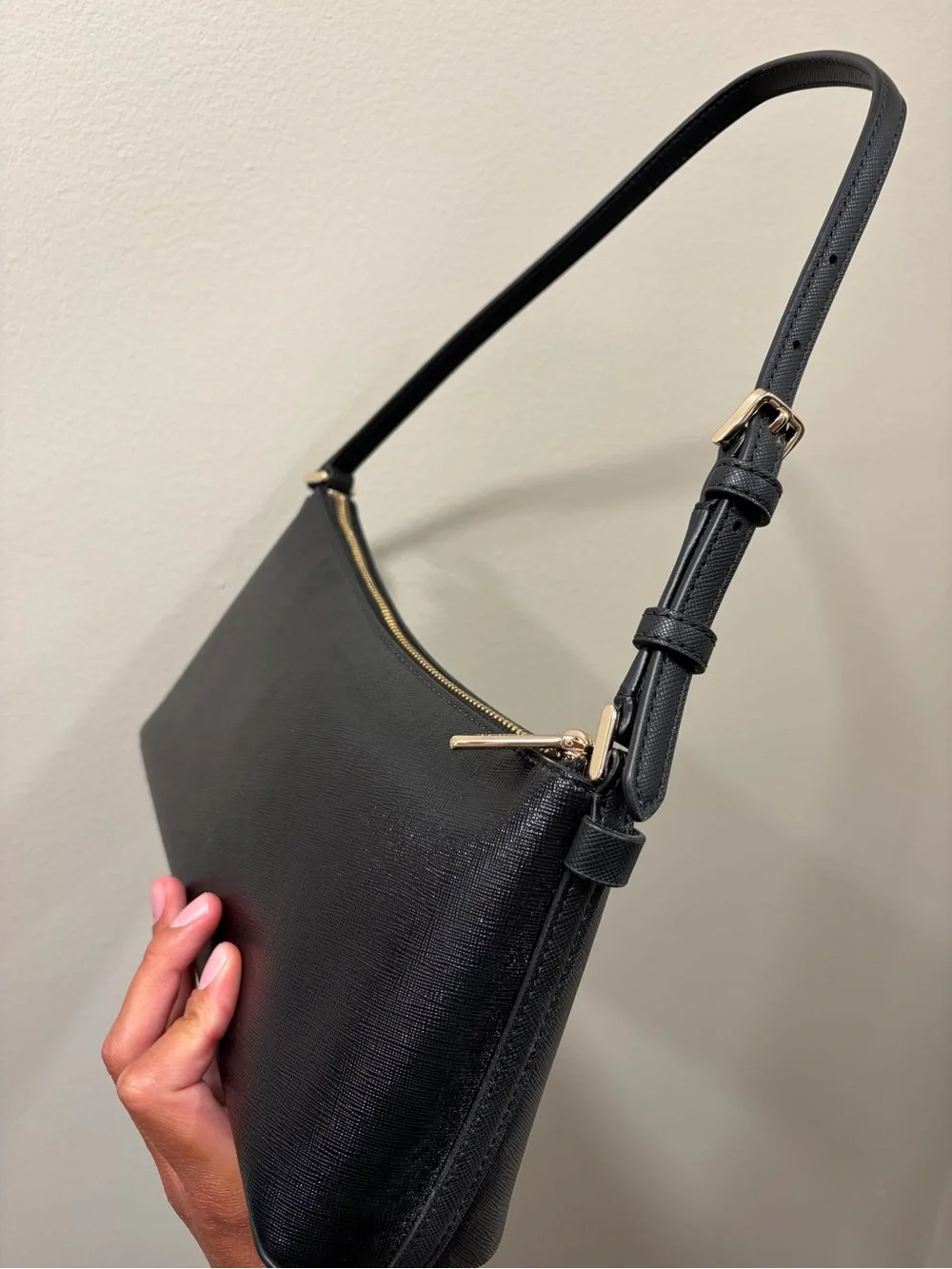 NEW kate spade Black Saffiano Leather Shoulder Bag with Gold Hardware